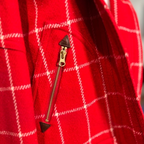 J. Crew Chateau Parka Red Plaid Windowpane Check 100% Wool Hooded Coat Size 0 - Picture 2 of 5